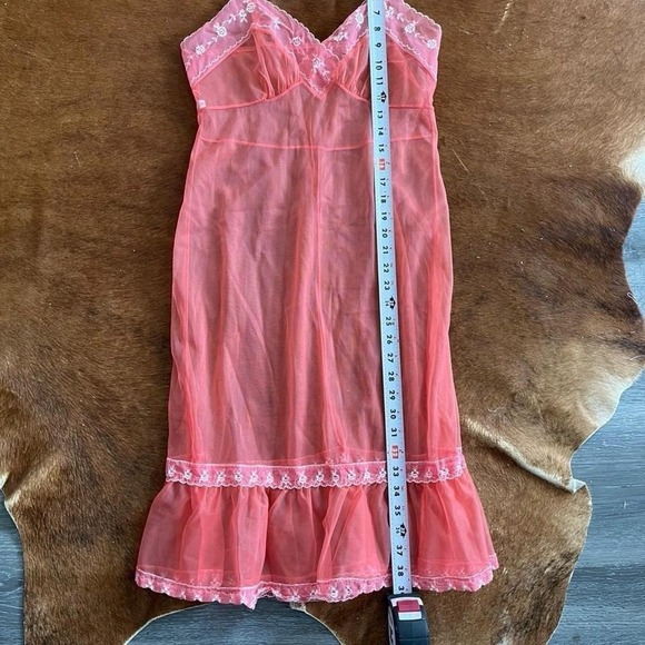 Vintage Y2K St Michael Sheer Coral Pink Lace Slip Dress - Picture 7 of 7